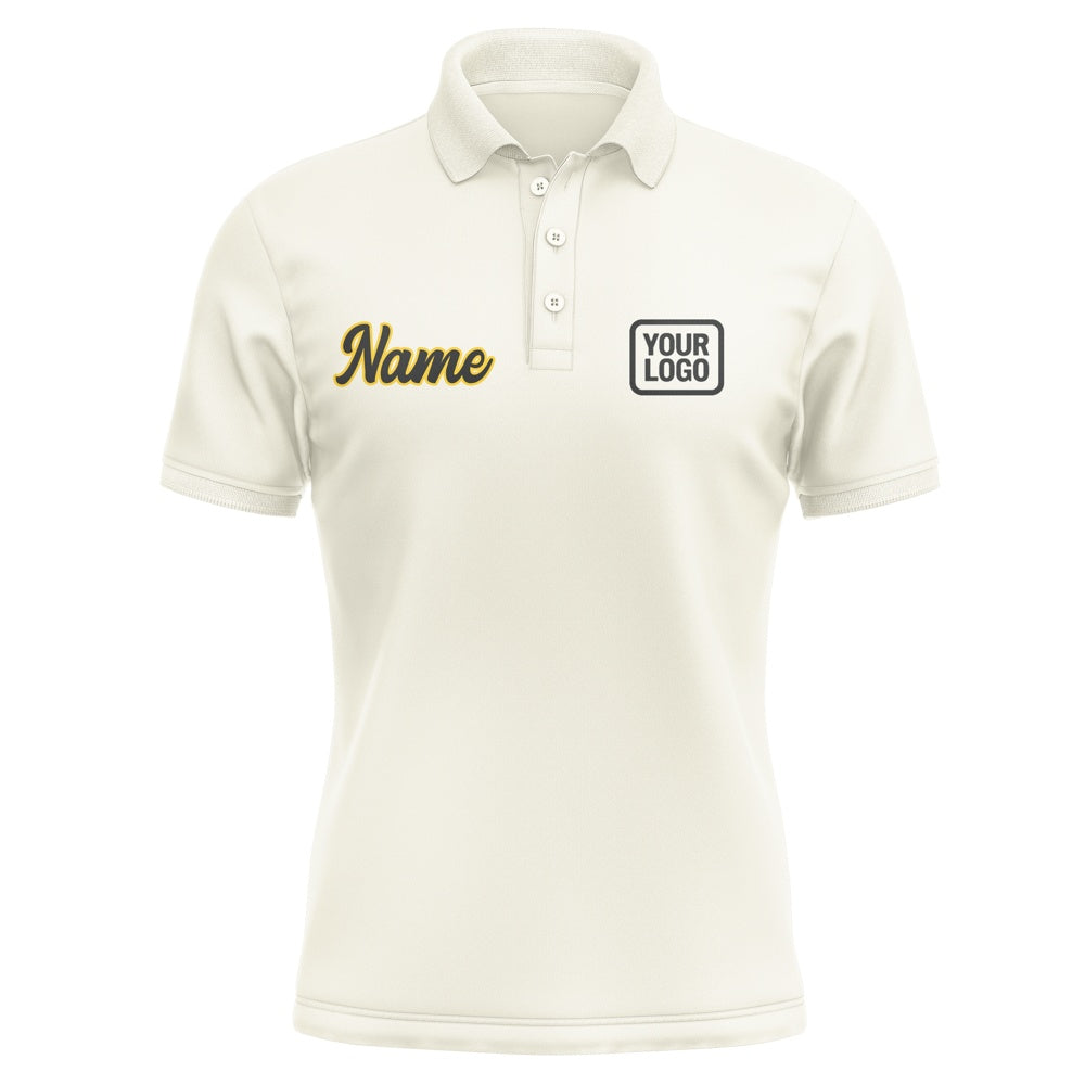 Custom Cream Black Short-Sleeve Polo Shirt