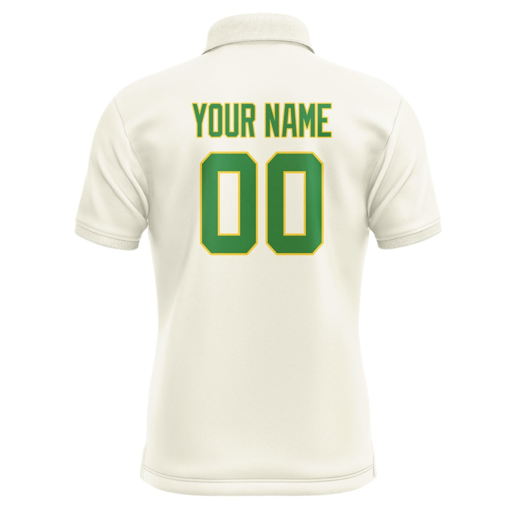 Custom Cream Emerald Green Short-Sleeve Polo Shirt