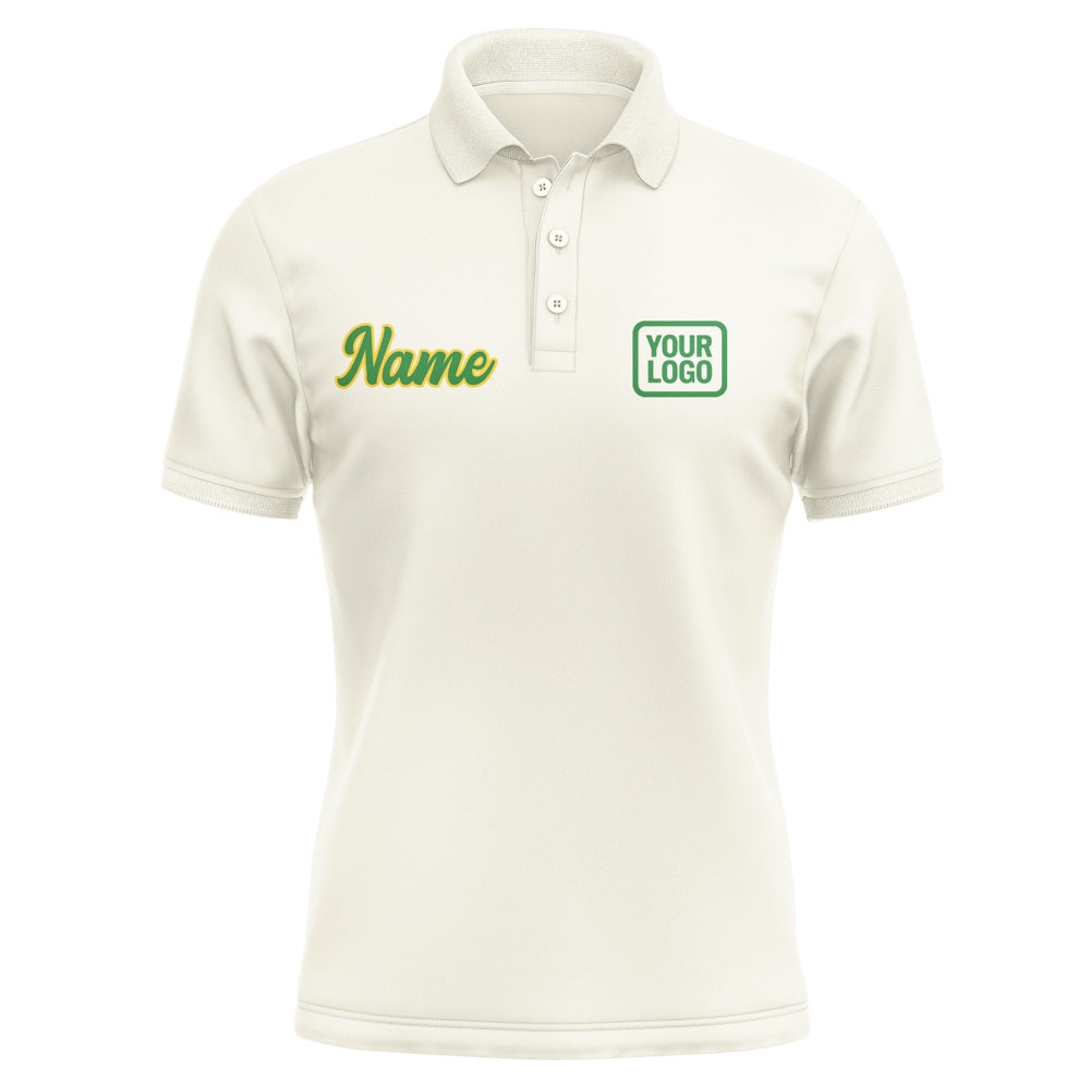 Custom Cream Emerald Green Short-Sleeve Polo Shirt