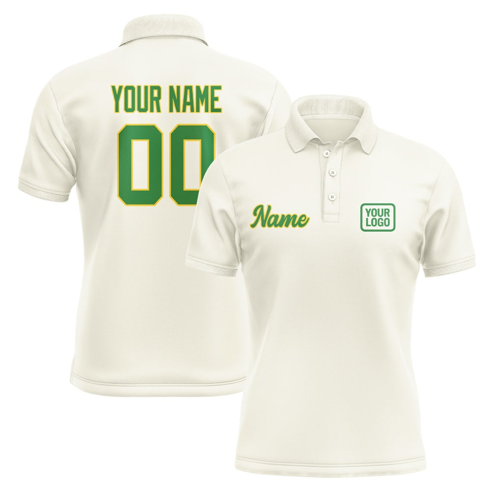 Custom Cream Emerald Green Short-Sleeve Polo Shirt