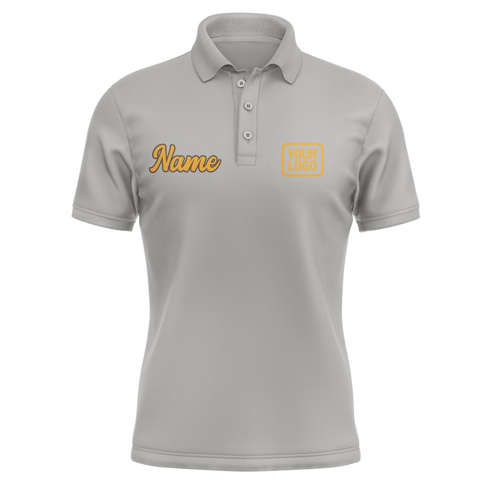 Custom Gray Yellow Short-Sleeve Polo Shirt