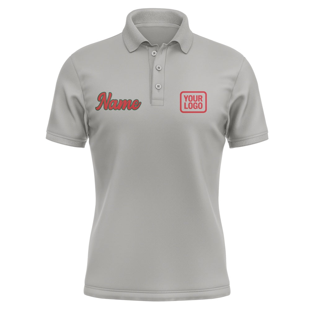 Custom Gray Red Short-Sleeve Polo Shirt