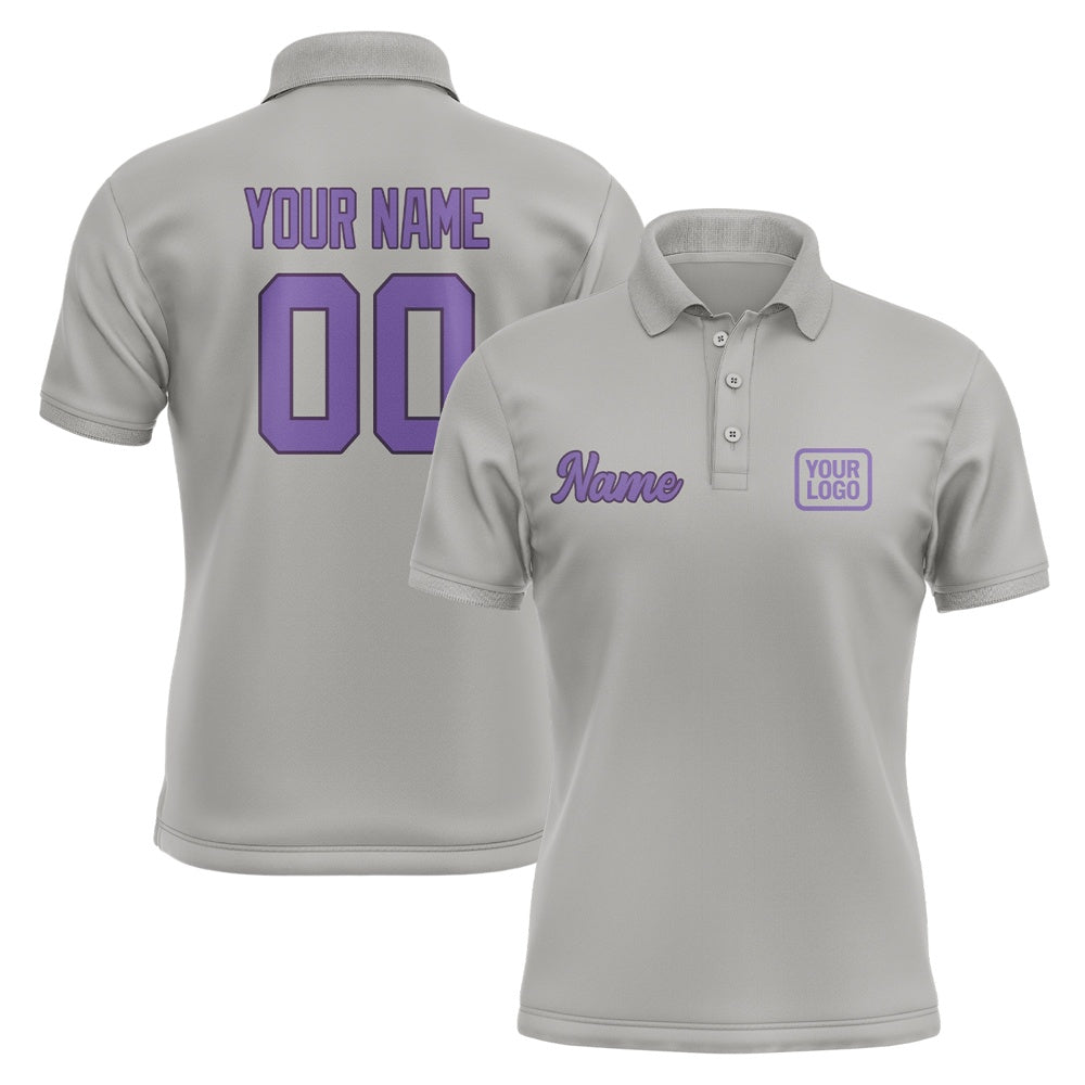 Custom Gray Light Purple Short-Sleeve Polo Shirt