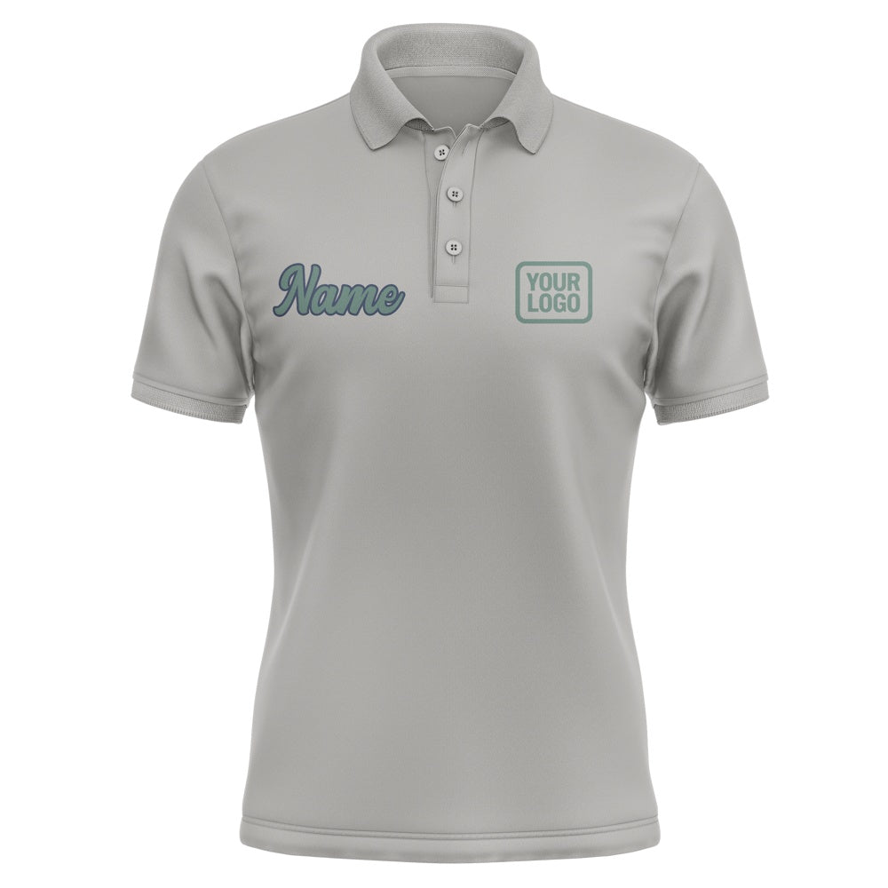 Custom Gray Blue Green Short-Sleeve Polo Shirt