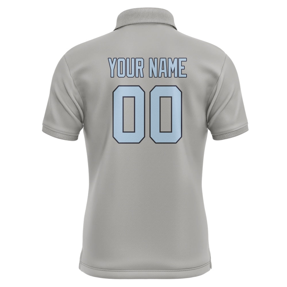 Custom Gray Light Blue Short-Sleeve Polo Shirt