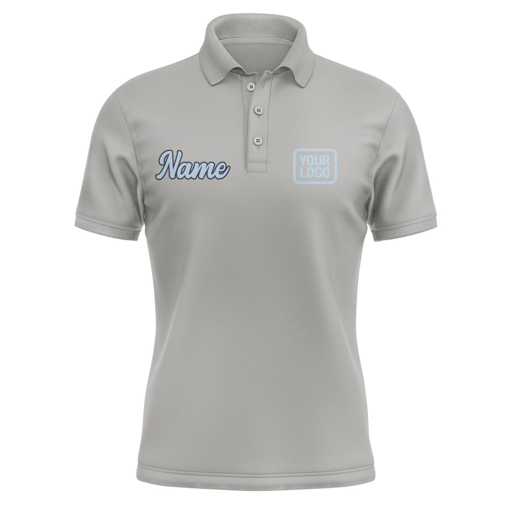 Custom Gray Light Blue Short-Sleeve Polo Shirt