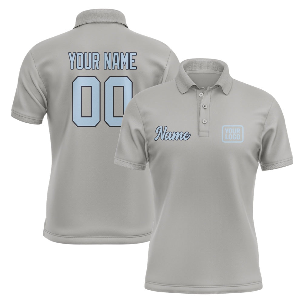 Custom Gray Light Blue Short-Sleeve Polo Shirt