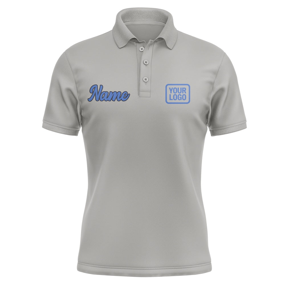 Custom Gray Sky Blue Short-Sleeve Polo Shirt