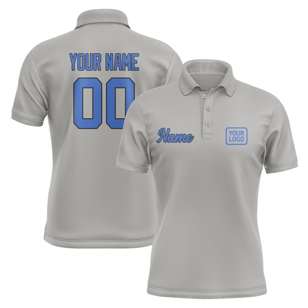 Custom Gray Sky Blue Short-Sleeve Polo Shirt