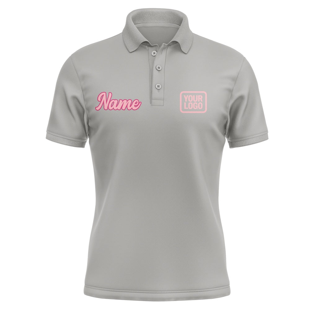 Custom Gray Light Pink Short-Sleeve Polo Shirt
