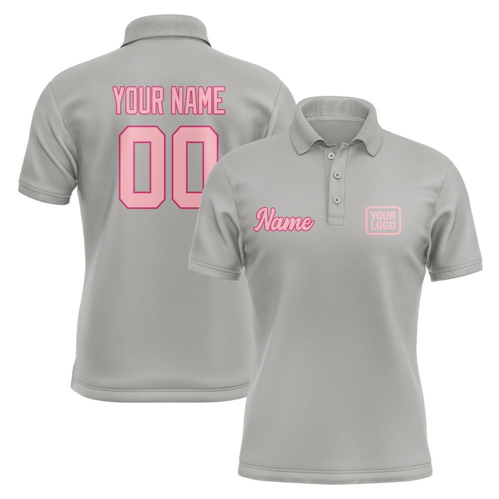 Custom Gray Light Pink Short-Sleeve Polo Shirt