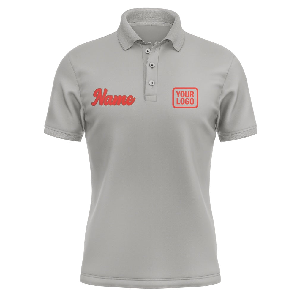Custom Gray Orange Red Short-Sleeve Polo Shirt