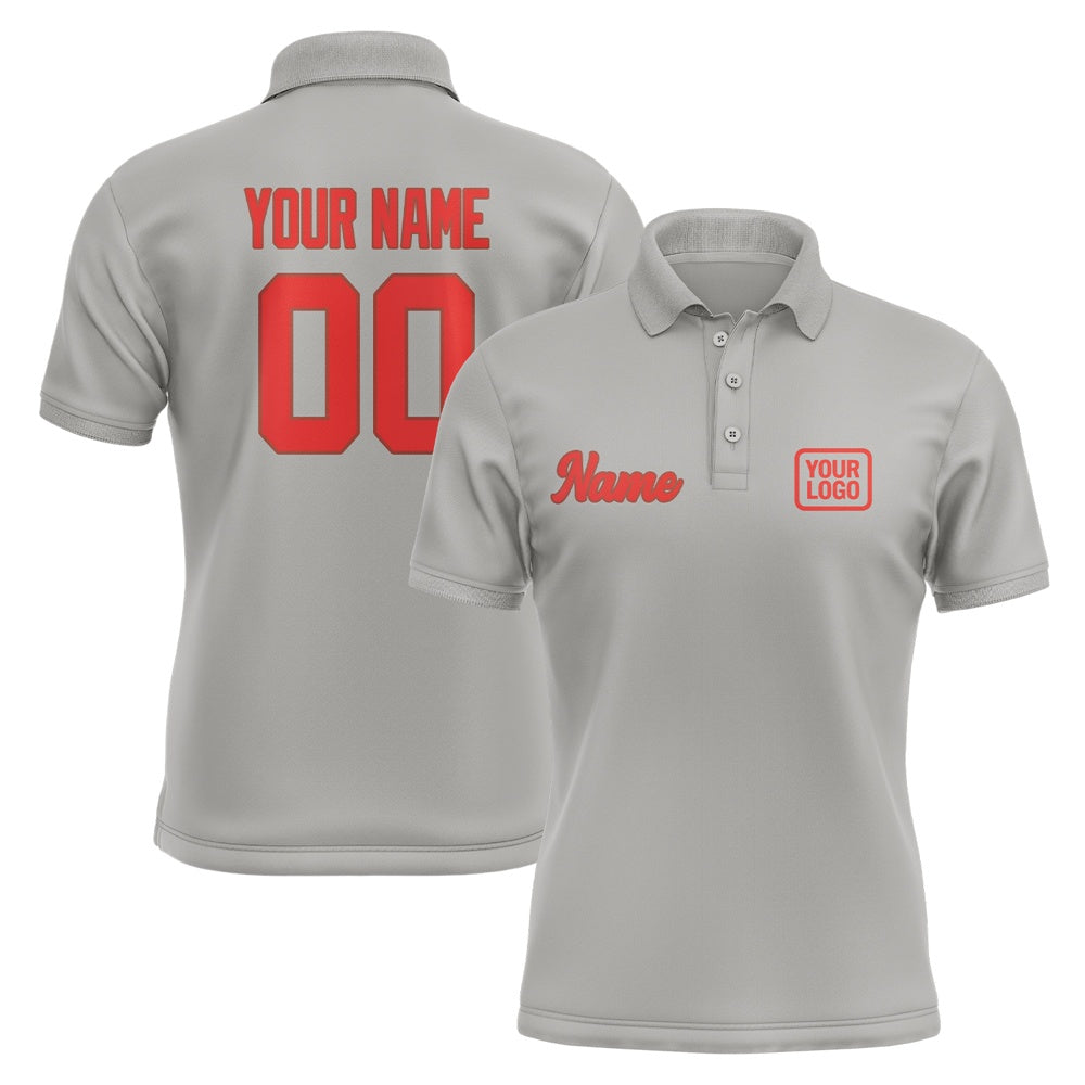 Custom Gray Orange Red Short-Sleeve Polo Shirt