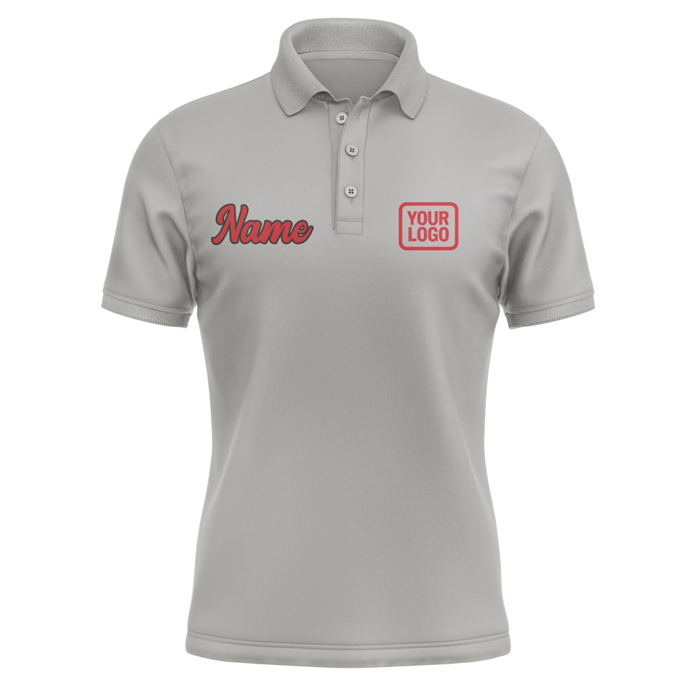 Custom Gray Red Short-Sleeve Polo Shirt