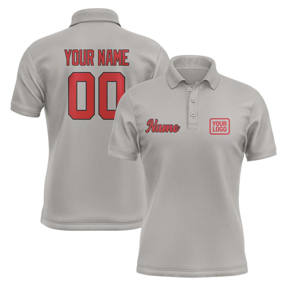 Custom Gray Red Short-Sleeve Polo Shirt