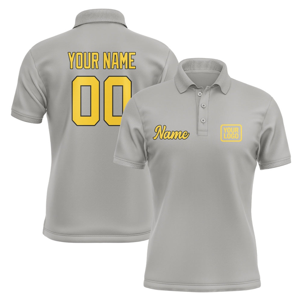 Custom Gray Gold Short-Sleeve Polo Shirt