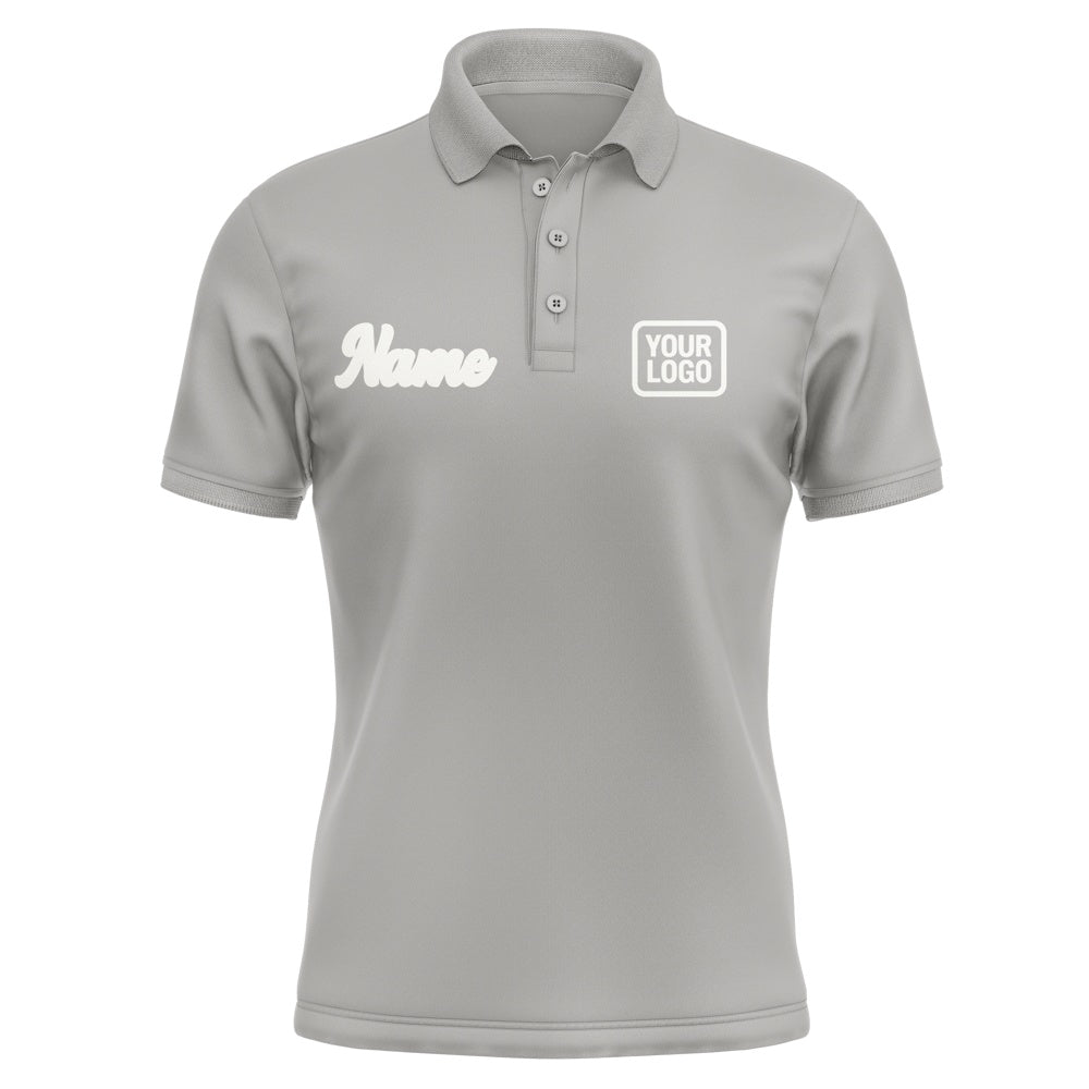 Custom Gray White Short-Sleeve Polo Shirt