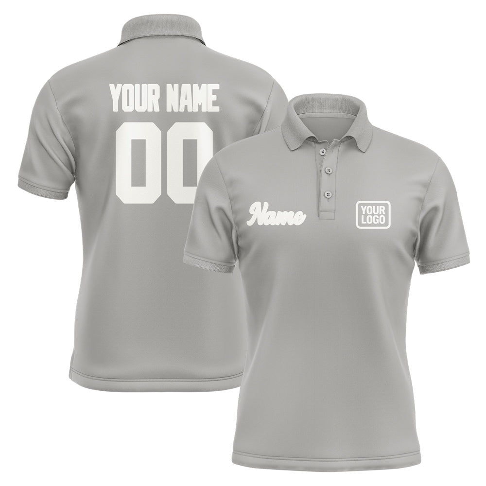 Custom Gray White Short-Sleeve Polo Shirt