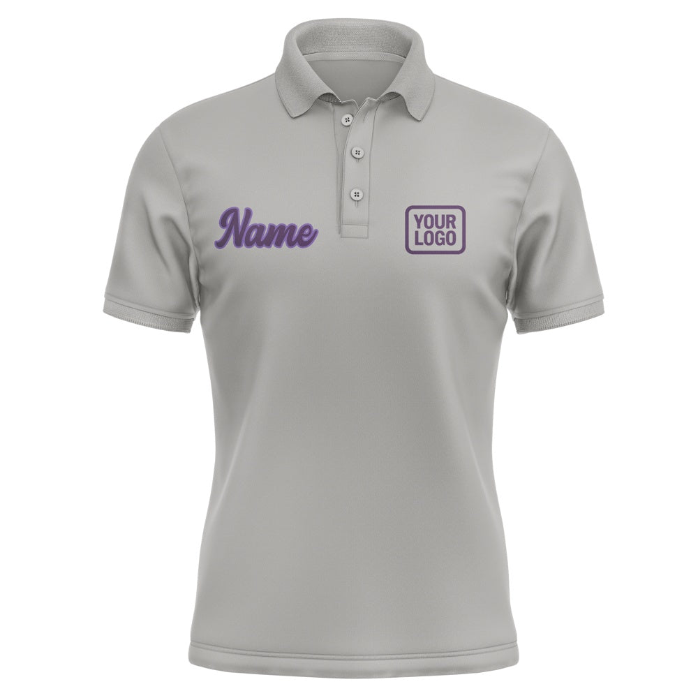 Custom Gray Purple Short-Sleeve Polo Shirt