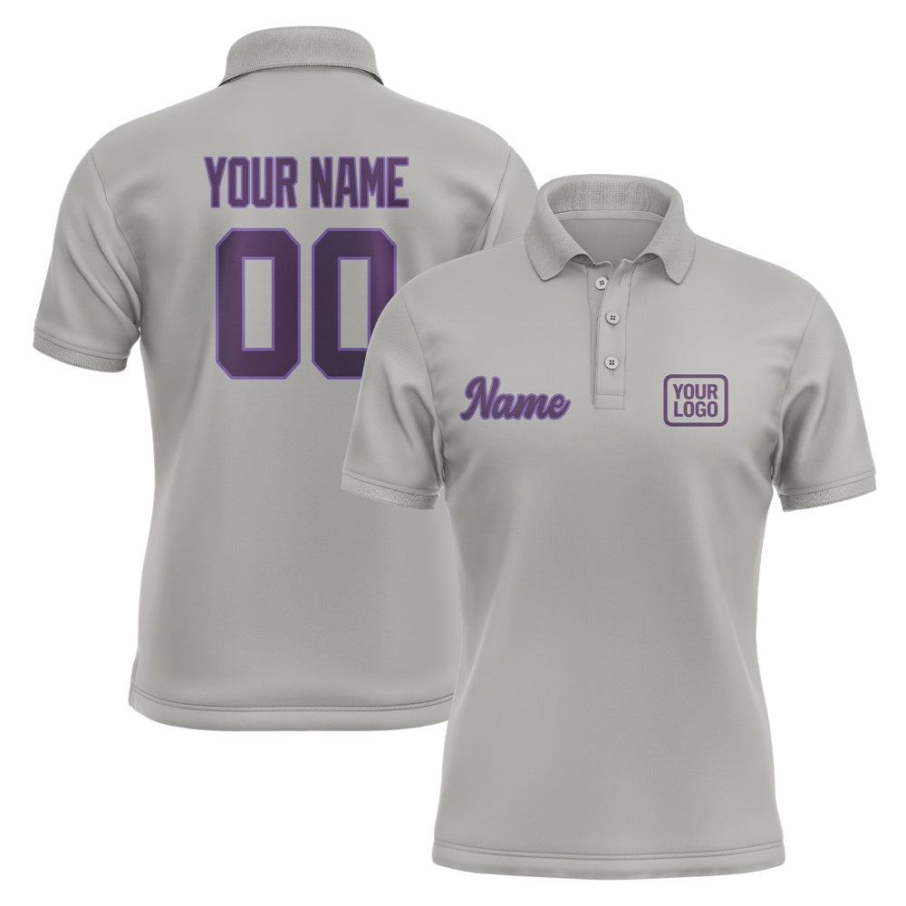 Custom Gray Purple Short-Sleeve Polo Shirt
