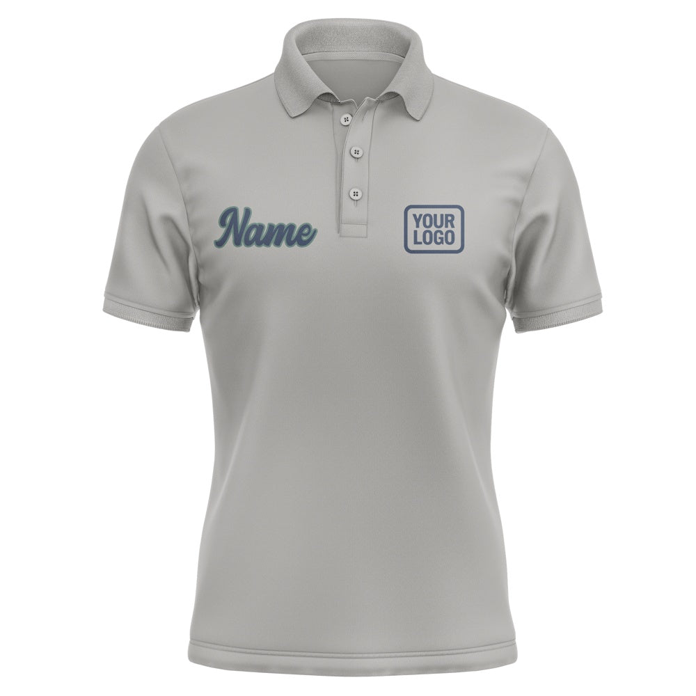 Custom Gray Blue Short-Sleeve Polo Shirt