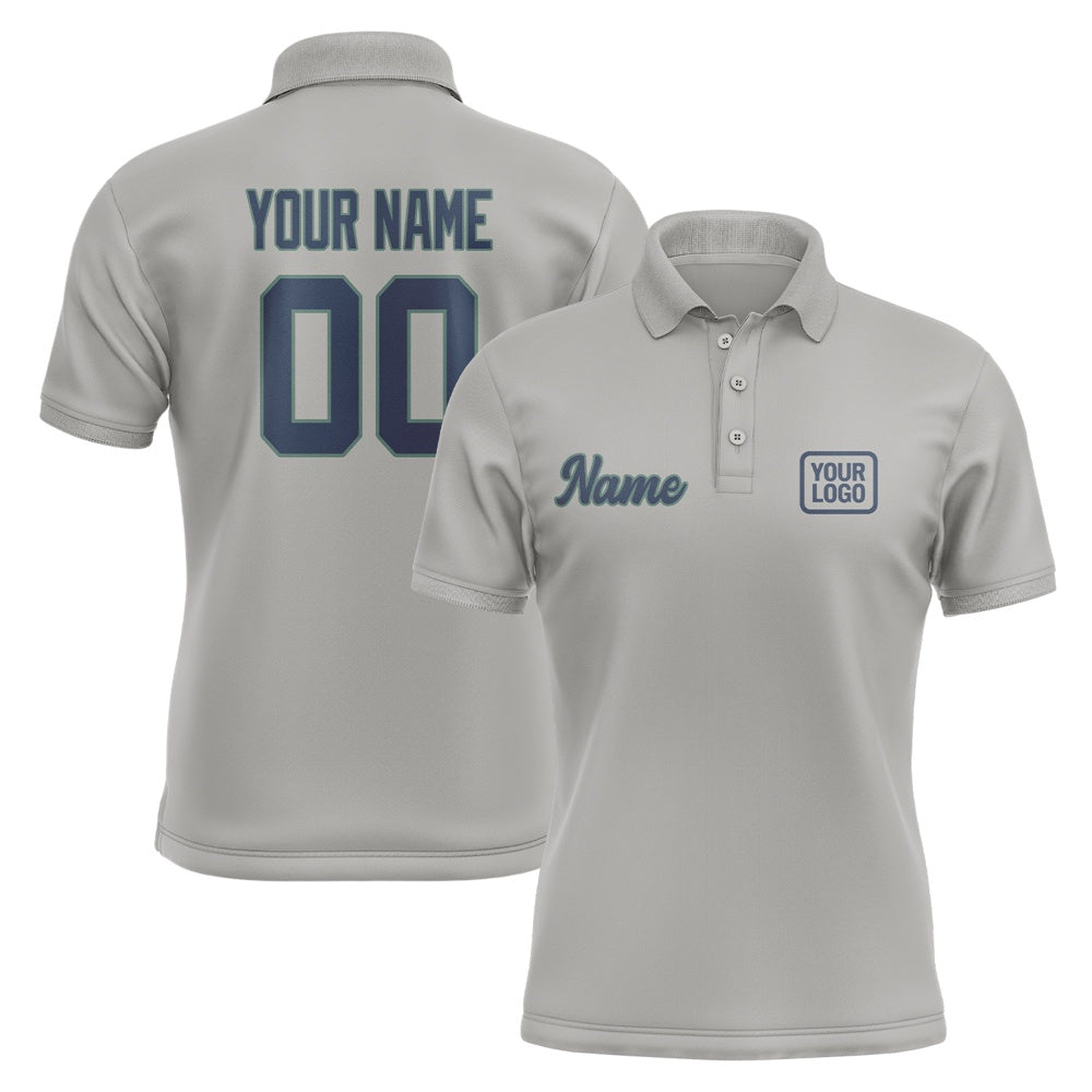 Custom Gray Blue Short-Sleeve Polo Shirt