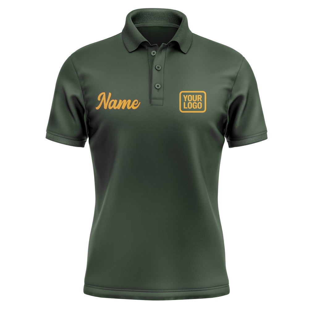Custom Dark Green Yellow Short-Sleeve Polo Shirt
