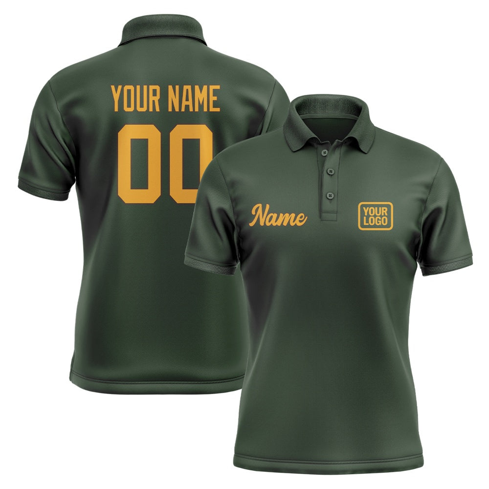Custom Dark Green Yellow Short-Sleeve Polo Shirt
