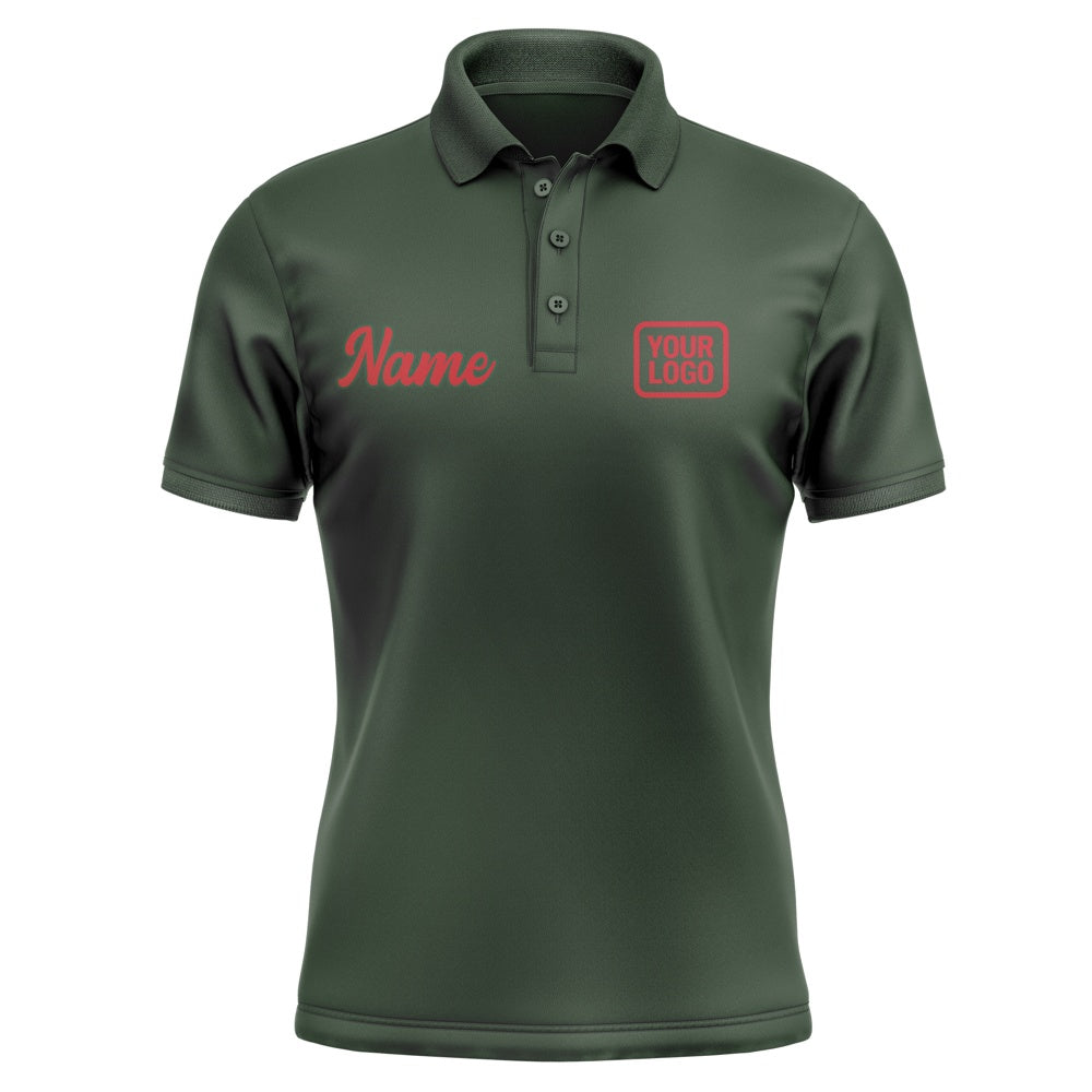 Custom Dark Green Red Short-Sleeve Polo Shirt