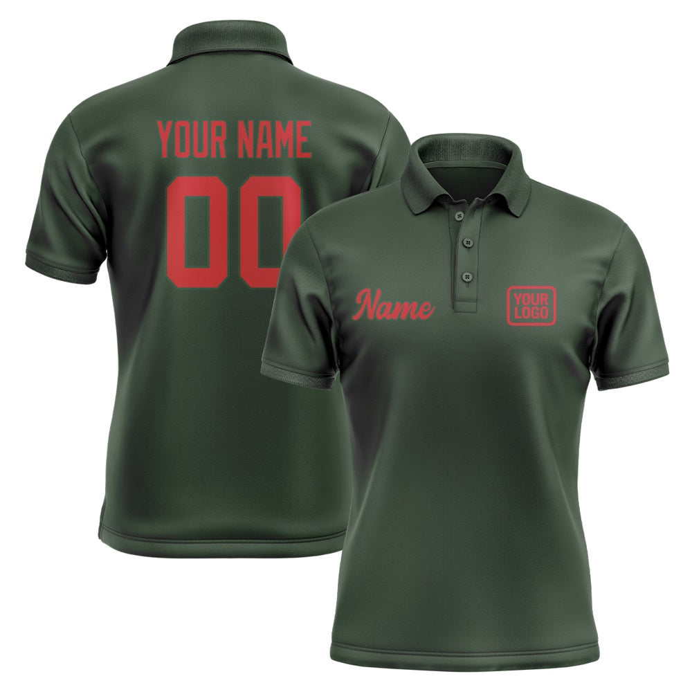 Custom Dark Green Red Short-Sleeve Polo Shirt