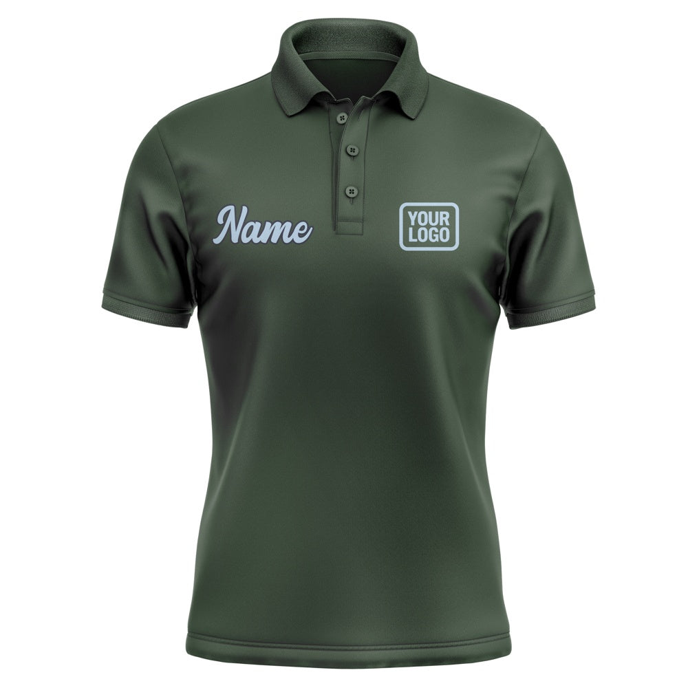 Custom Dark Green Light Blue Short-Sleeve Polo Shirt