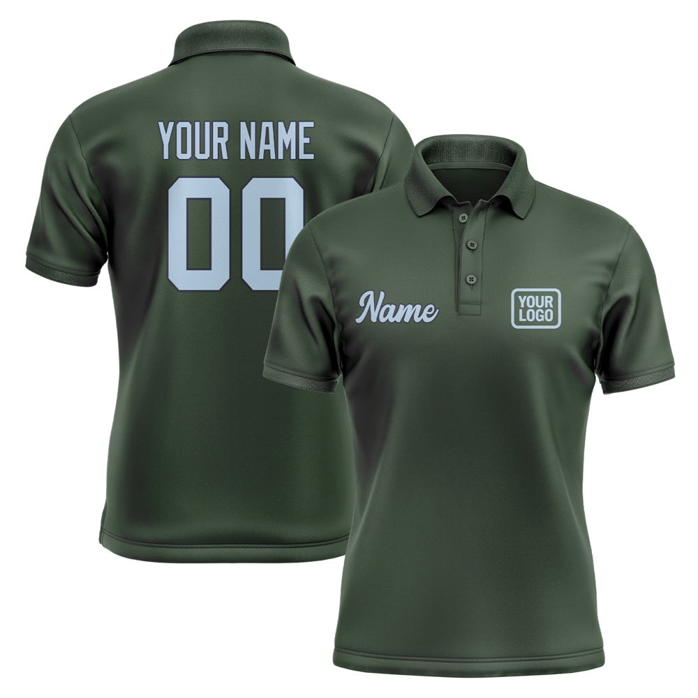 Custom Dark Green Light Blue Short-Sleeve Polo Shirt