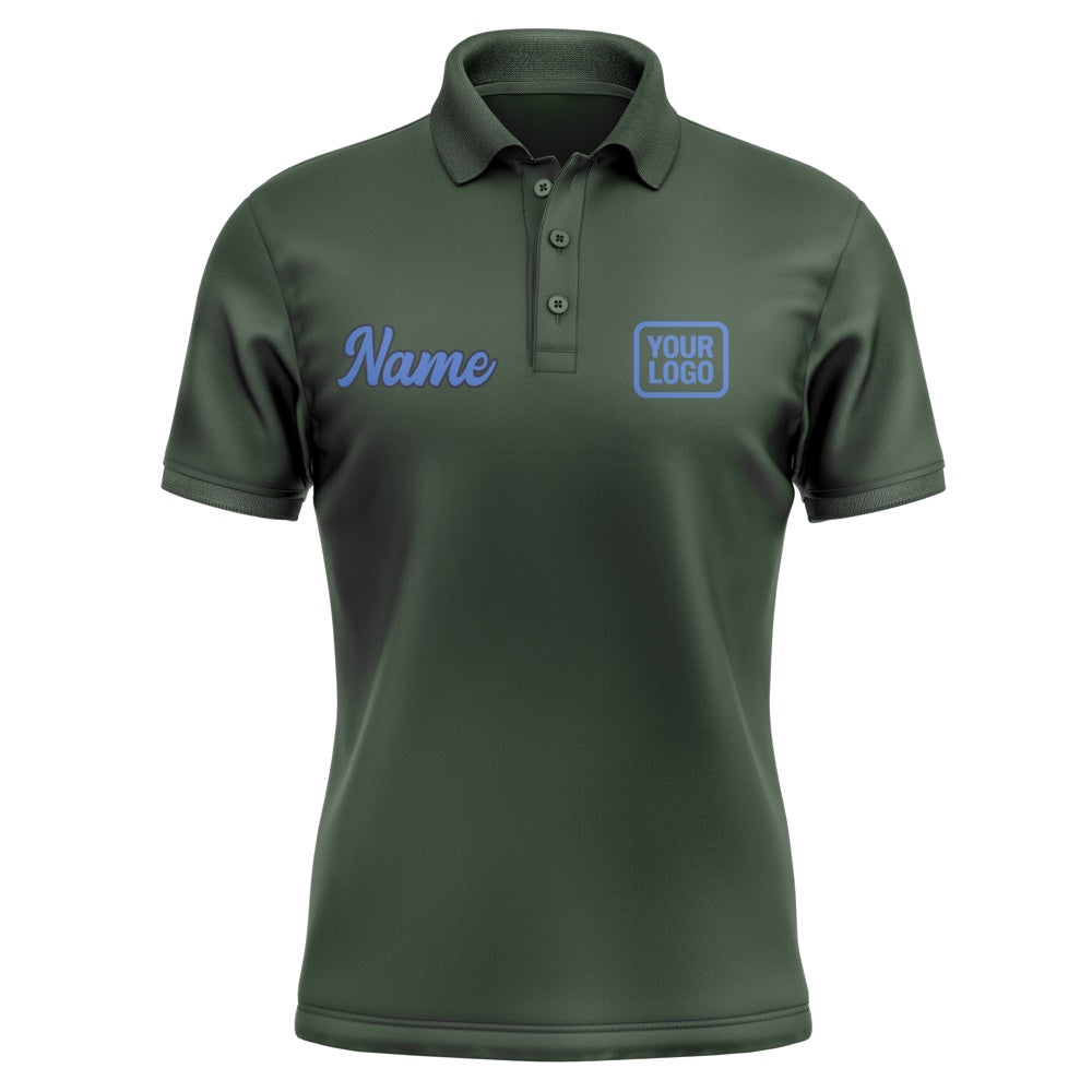 Custom Dark Green Sky Blue Short-Sleeve Polo Shirt