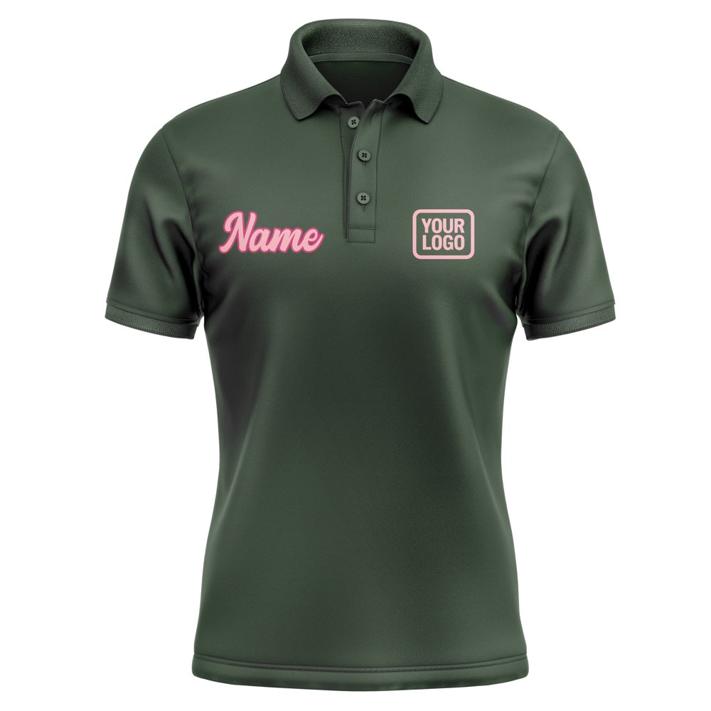 Custom Dark Green Light Pink Short-Sleeve Polo Shirt