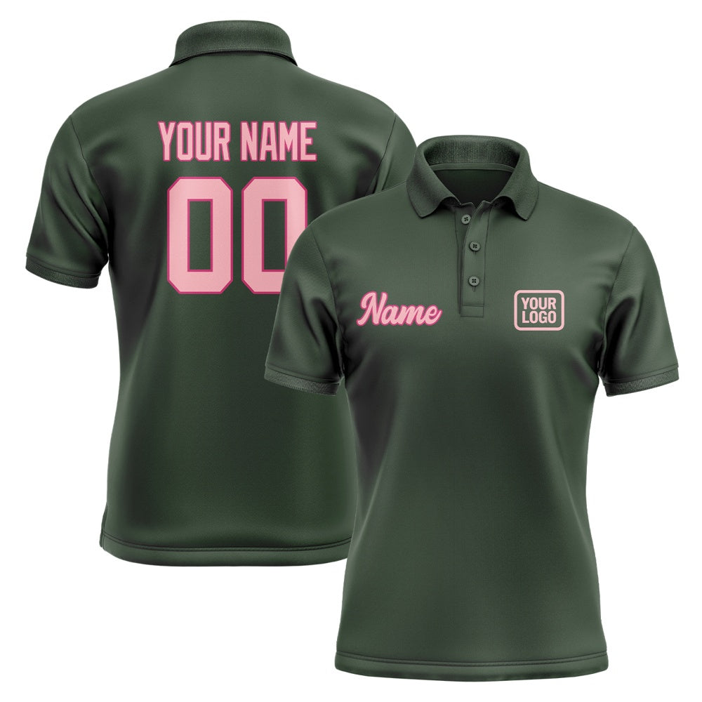 Custom Dark Green Light Pink Short-Sleeve Polo Shirt