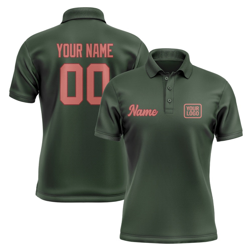 Custom Dark Green Copper Rose Short-Sleeve Polo Shirt