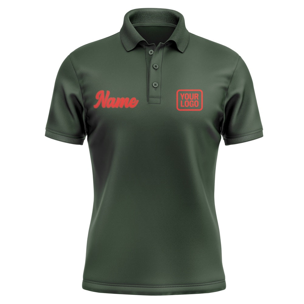 Custom Dark Green Orange Red Short-Sleeve Polo Shirt
