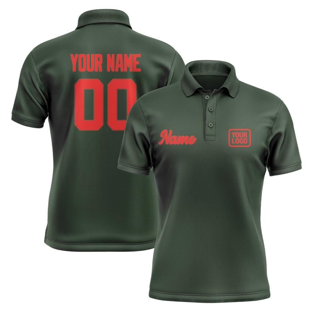 Custom Dark Green Orange Red Short-Sleeve Polo Shirt