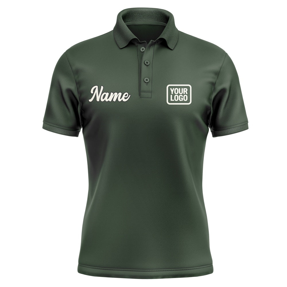 Custom Dark Green Cream Short-Sleeve Polo Shirt