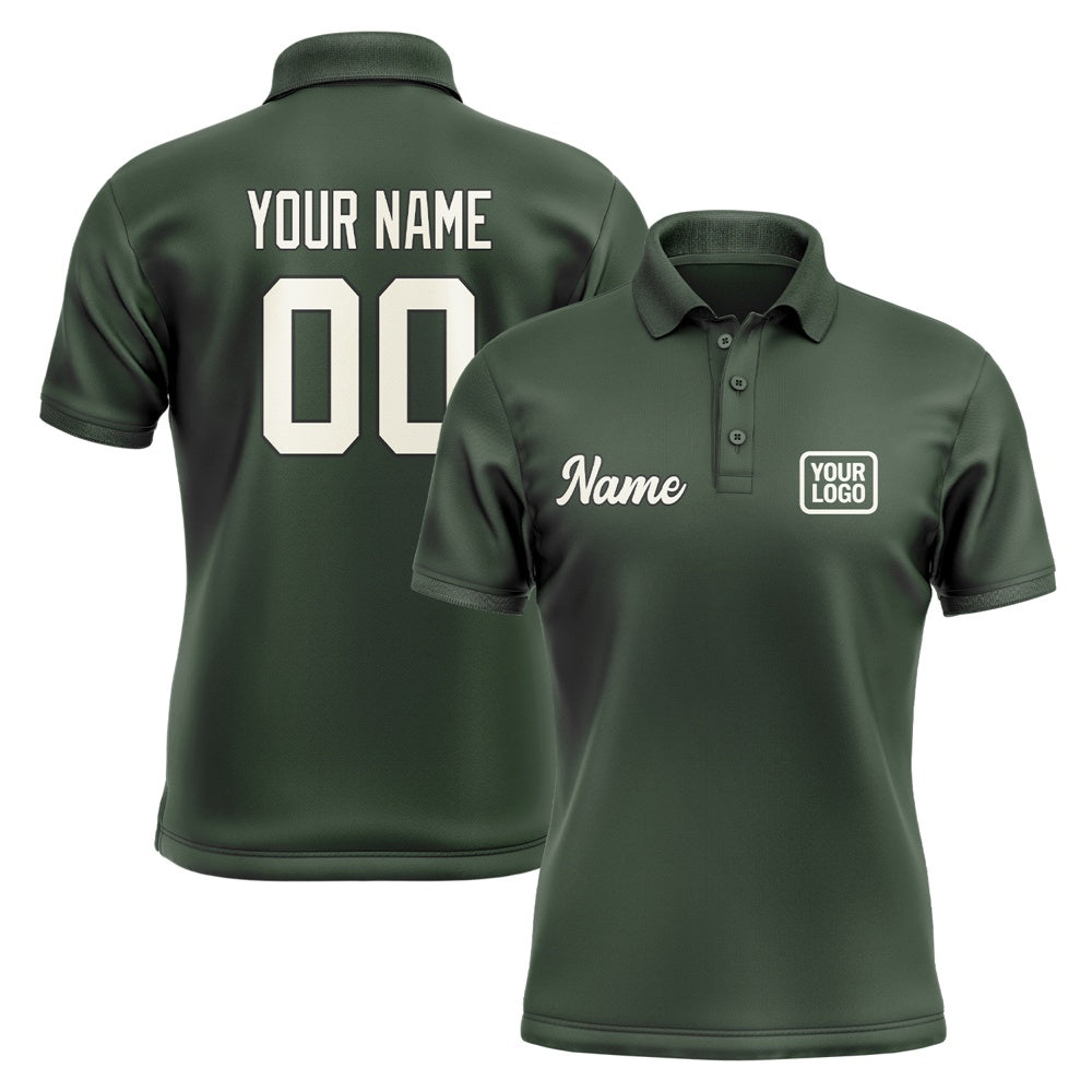 Custom Dark Green Cream Short-Sleeve Polo Shirt
