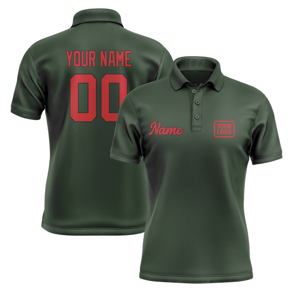 Custom Dark Green Red Short-Sleeve Polo Shirt