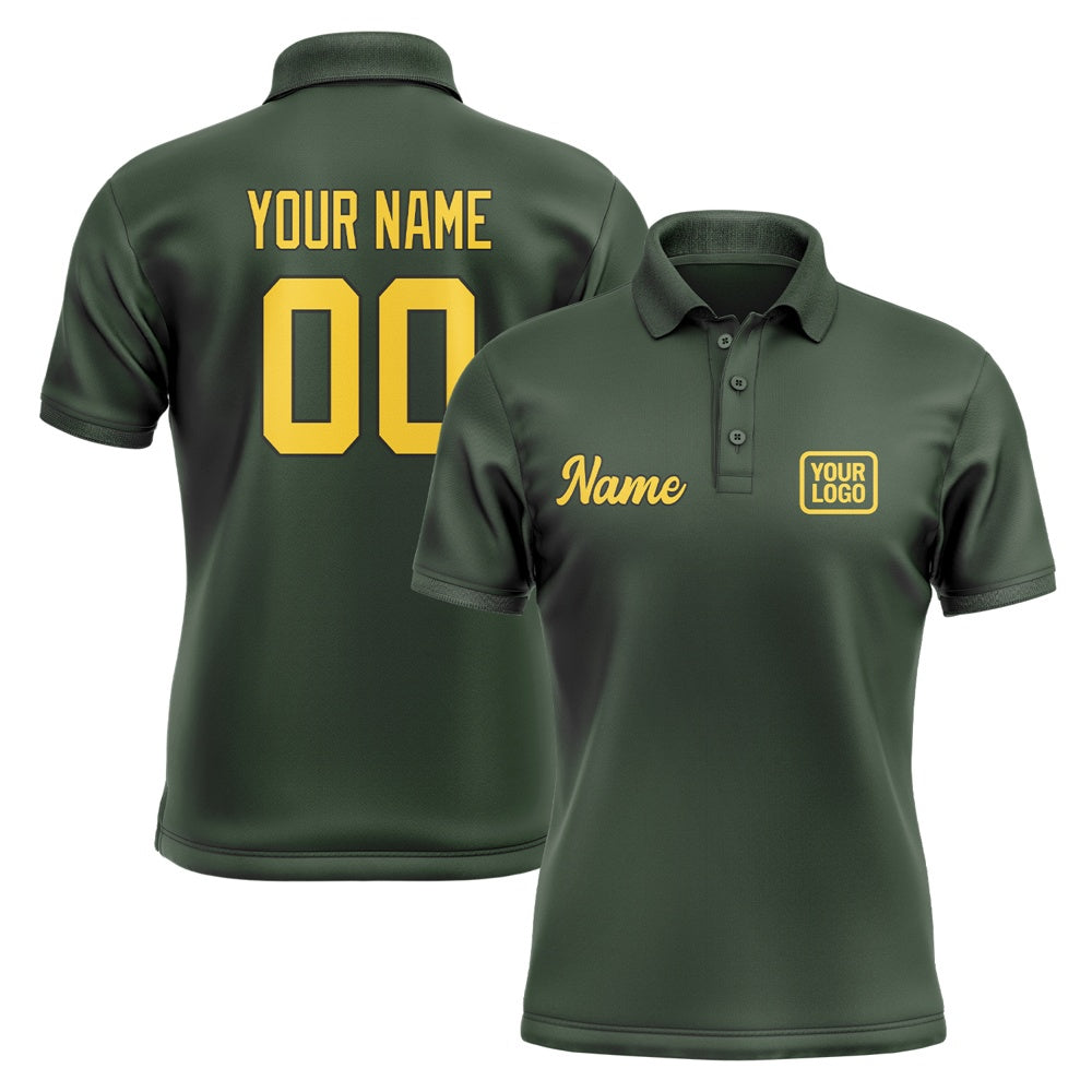 Custom Dark Green Gold Short-Sleeve Polo Shirt