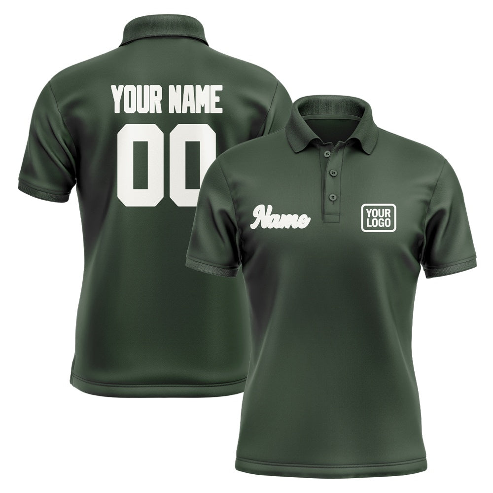 Custom Dark Green White Short-Sleeve Polo Shirt