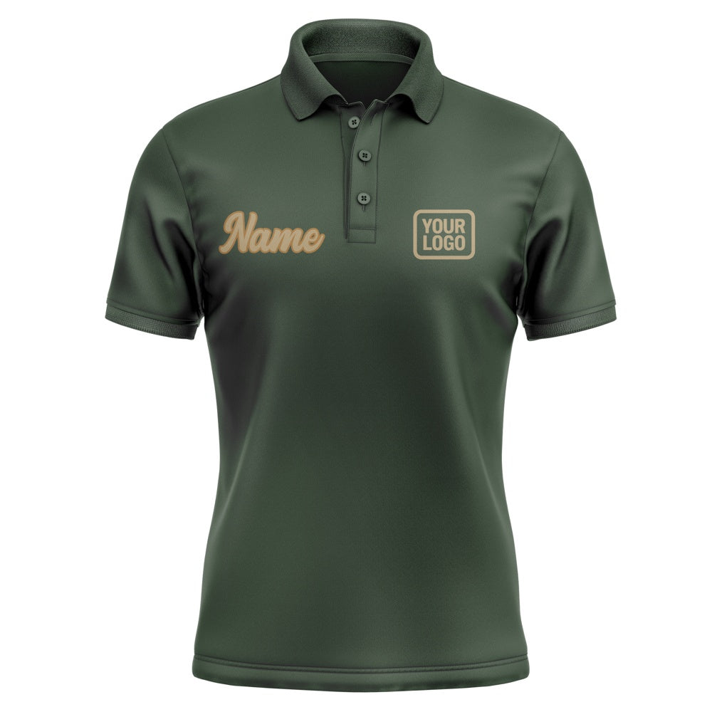 Custom Dark Green Light Khaki Short-Sleeve Polo Shirt
