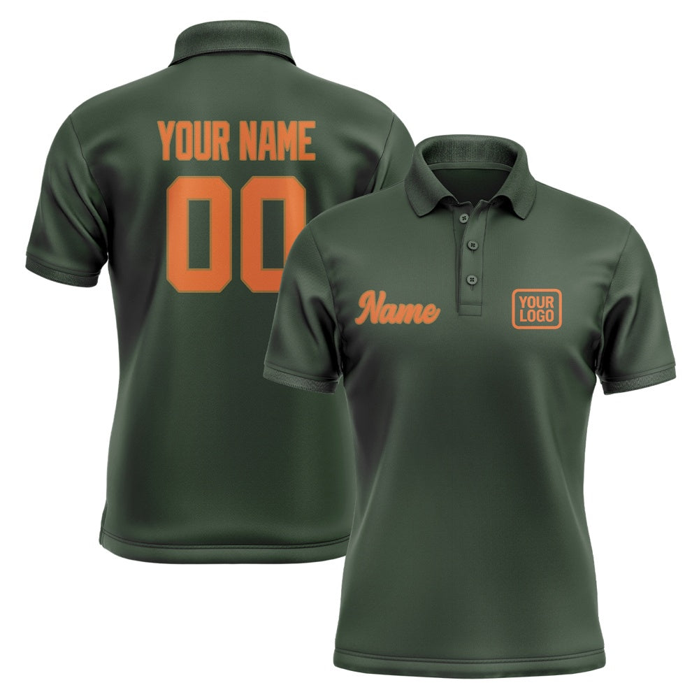 Custom Dark Green Orange Short-Sleeve Polo Shirt