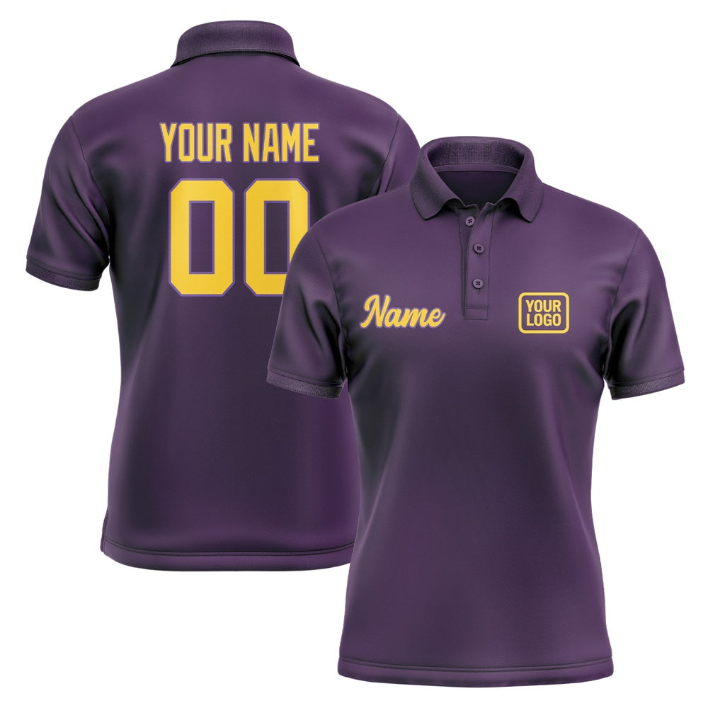 Custom Purple Gold Short-Sleeve Polo Shirt