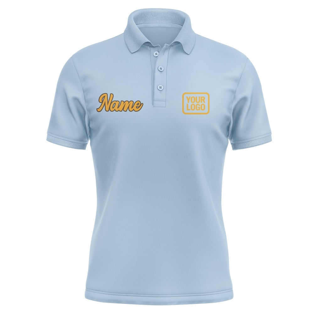Custom Light Blue Yellow Short-Sleeve Polo Shirt