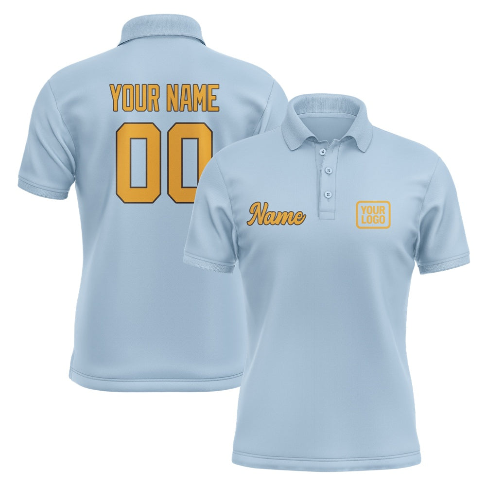Custom Light Blue Yellow Short-Sleeve Polo Shirt