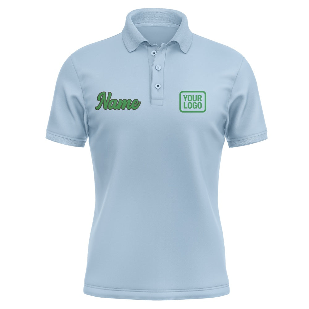 Custom Light Blue Emerald Green Short-Sleeve Polo Shirt