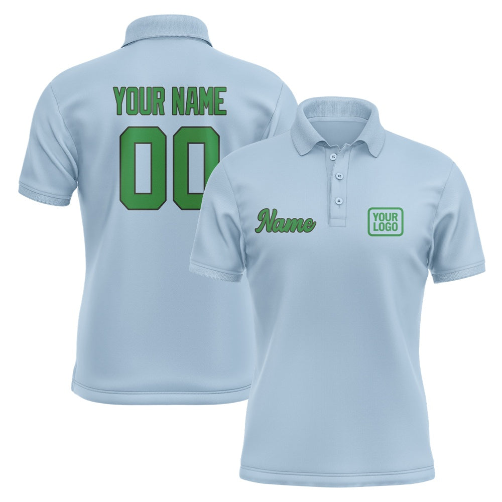 Custom Light Blue Emerald Green Short-Sleeve Polo Shirt